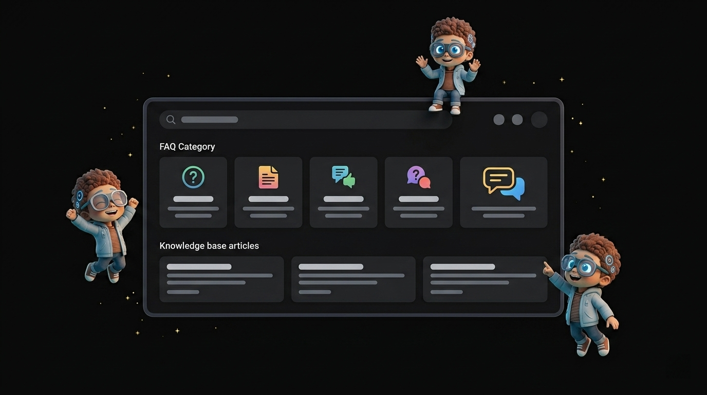 Percify AI help center showing searchable knowledge base with FAQ categories, troubleshooting guides, and support contact options