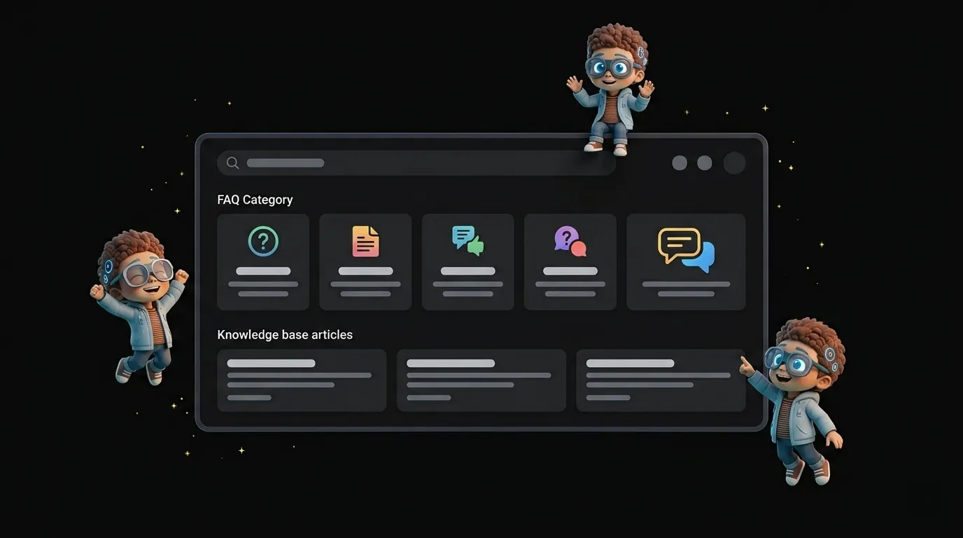 Percify AI help center showing searchable knowledge base with FAQ categories, troubleshooting guides, and support contact options